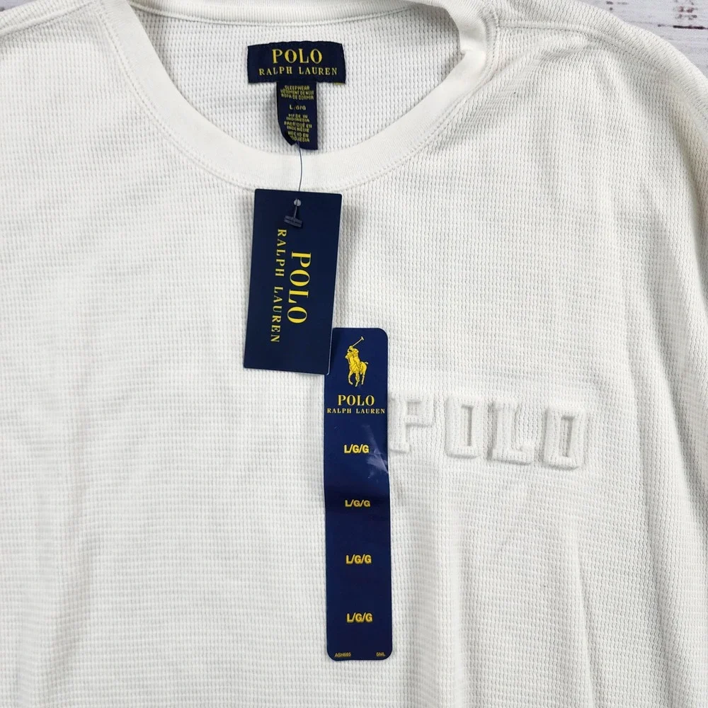 Polo Ralph Lauren Mens Large Embossed Waffle Long Sleeve Thermal Sleep Shirt NWT